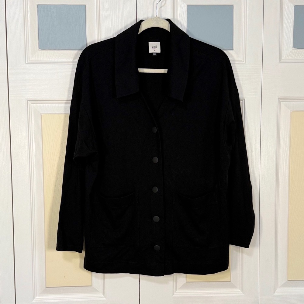 Cabi 6253 Black Button Front Collared Cardigan Sweater Pockets Womens Medium